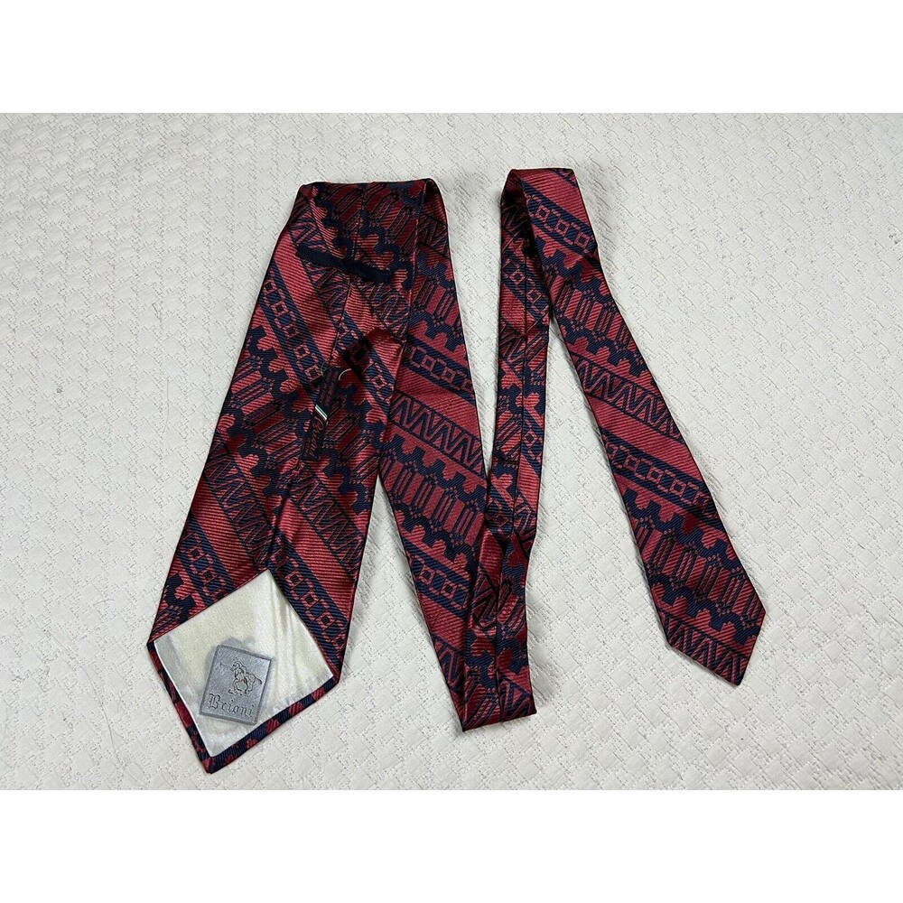 Brioni Silk Tie Aztec Inspired Slant 1990s‎ Italy | Black Red | 56"L 4.25"W